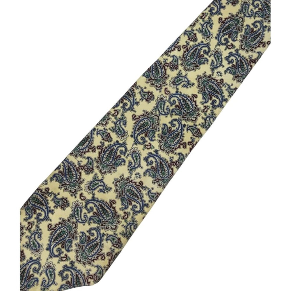 Crooks & Creed London Paisley Silk Tie Yellow Blue Vintage